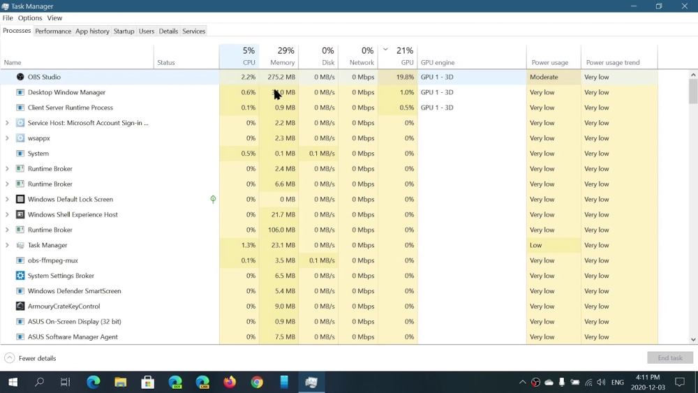 Giao diện Task Manager hiển thị tab Processes với cột CPU